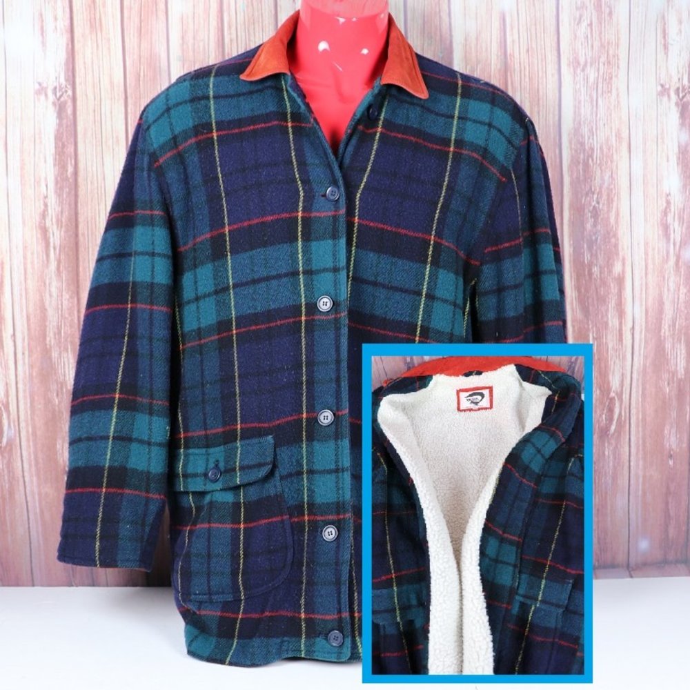VTG Fox Run Sherpa Lined Wool Blend Plaid Jacket